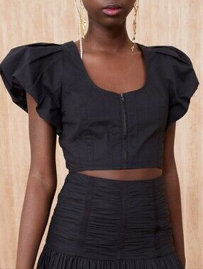 Ulla Johnson Kalena Top 💯% Cotton Black Puff Sleeve Dark Coquette Fairy Baddie